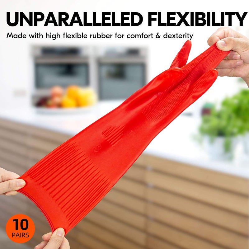 Vgo... 10-Pairs Reusable Household Gloves, Long Sleeve, Thick Latex for Kitchen, Cleaning, Washing, Working, Painting, Gardening, Pet Care (Size M, Red, RB2143) - Image 3